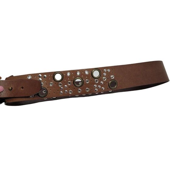 Antoniazzi Firenze Artesian Leather Belt XL‎ Brown Silver Bronze Grommet Studded - Picture 8 of 10